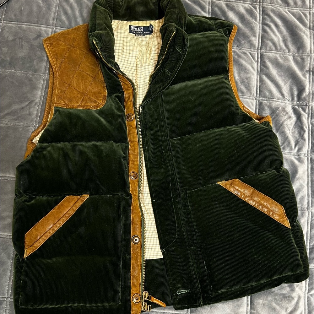 Vintage Polo Ralph Lauren Green and Brown Corduroy Vest | Great Condition | XL